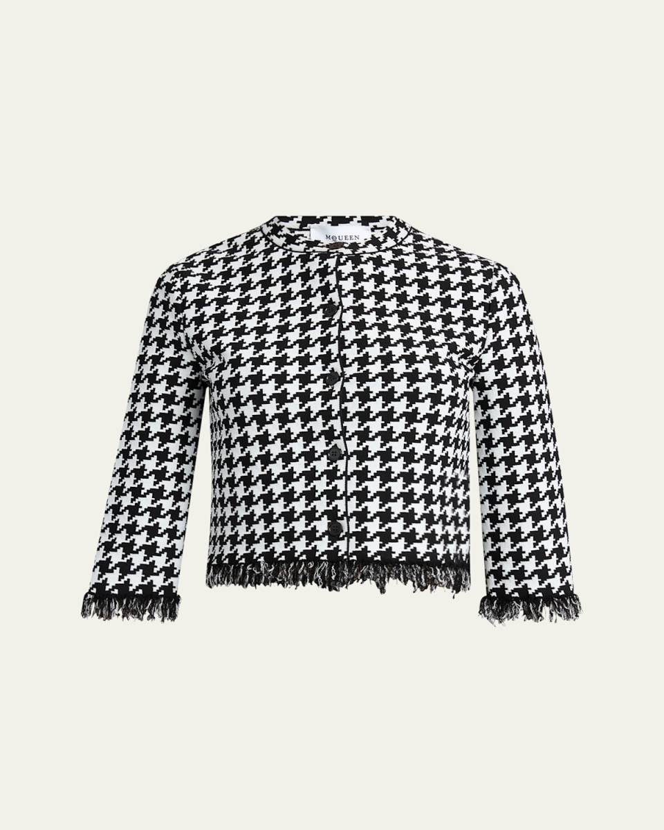 Houndstooth Fringe Knit Cardigan